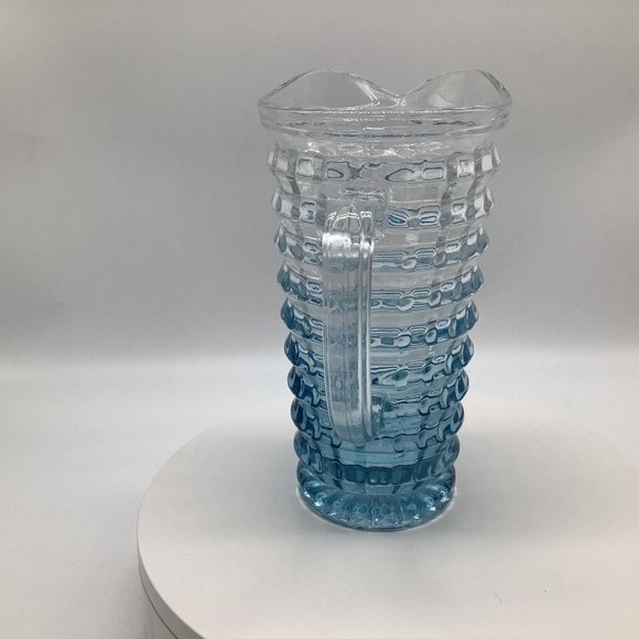 Blue and Clear Textured Cube Effect Glass Ombre Colored Blue Pitcher - Picture 5 of 16